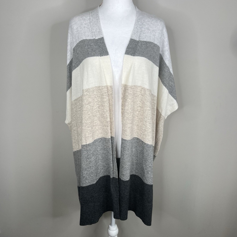 LOFT Plus 16/18‎ Open Cardigan Striped Poncho Sweater NWT Neutral Gray Tan Cream